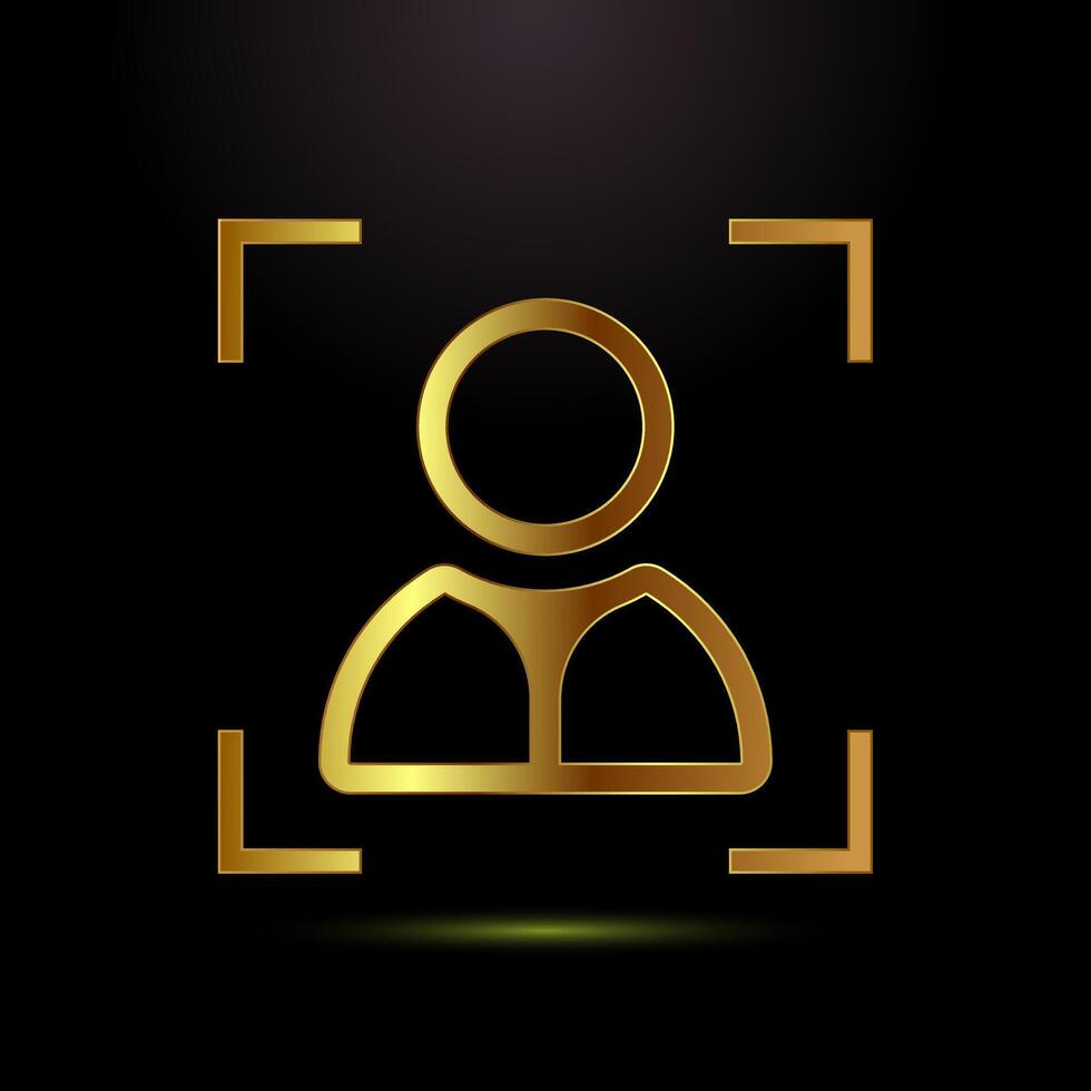 Face recognition icon, Face scanning sign, biometric icon in gold color style vector