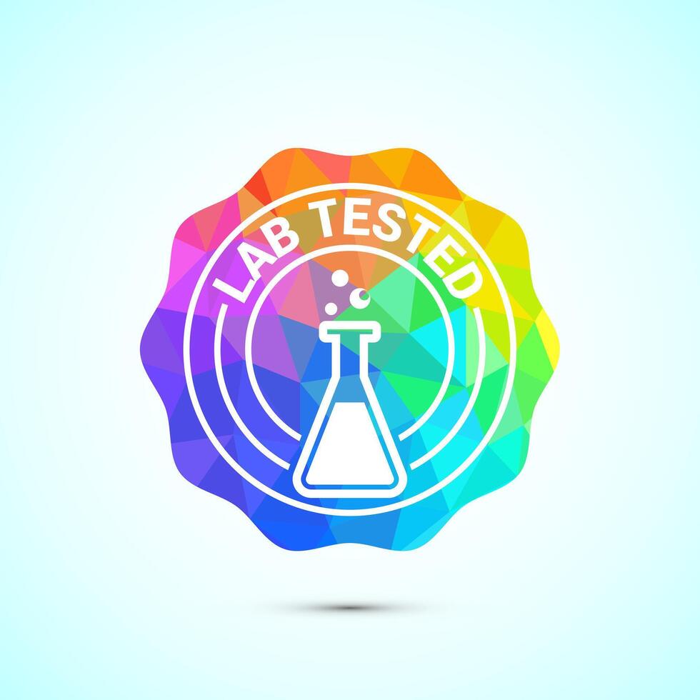 Lab tested icon. Laboratory testing product quality certificate symbol, low poly style vector