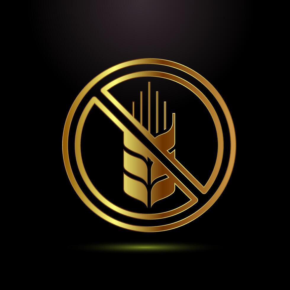 Gluten free icon, Non gluten food sign symbol in gold color style vector
