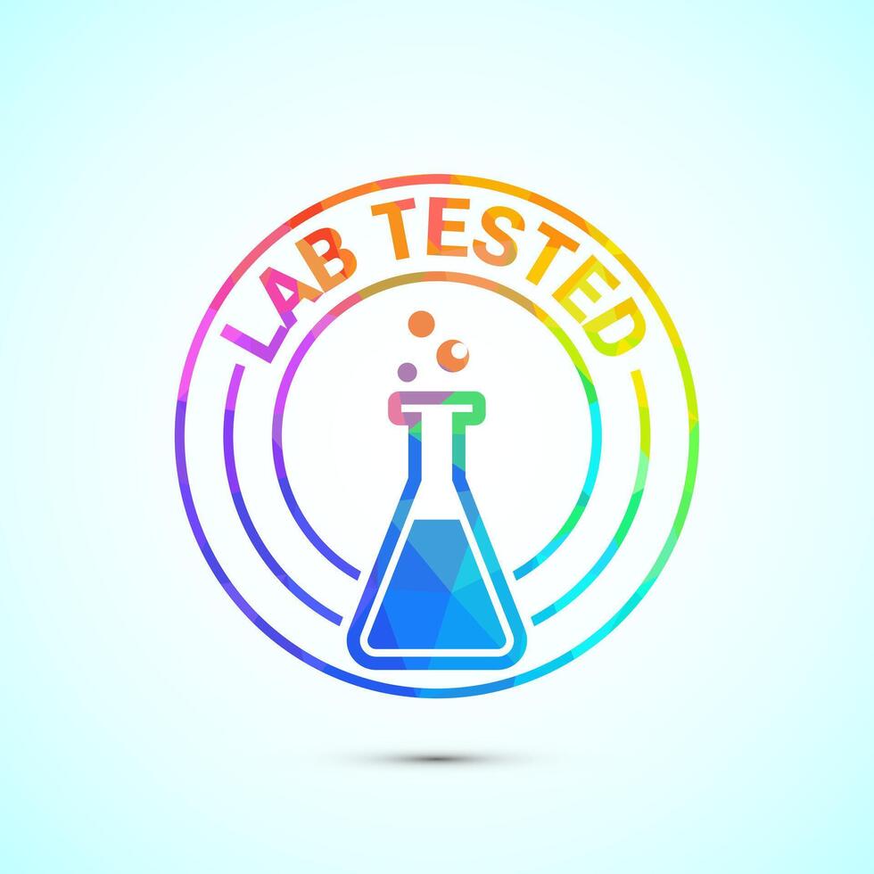 Lab tested icon illustration. Laboratory testing product quality certificate symbol, low poly style vector