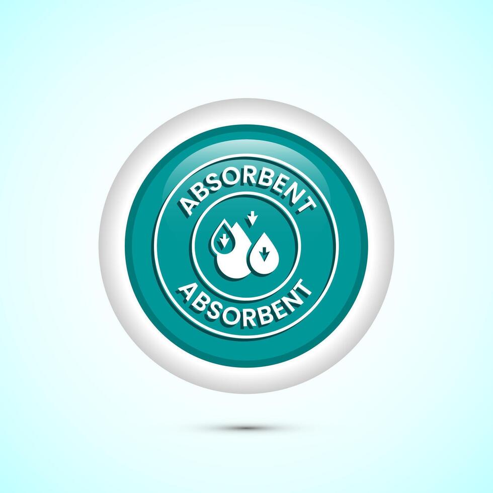 Water absorbent icon design illustration, Water drop absorb sign, symbol, Teal color round button design vector