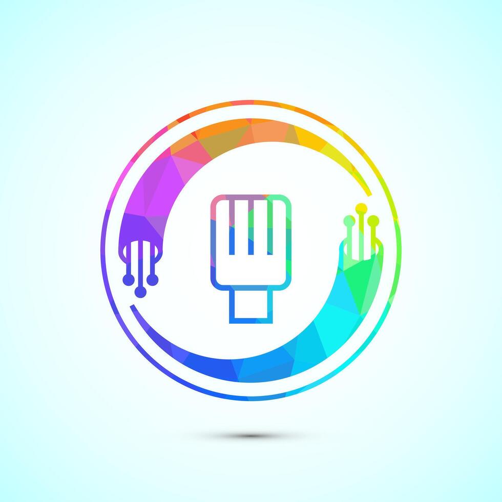 Fiber optic cable icon. Electric wire sign, digital internet, low poly style vector