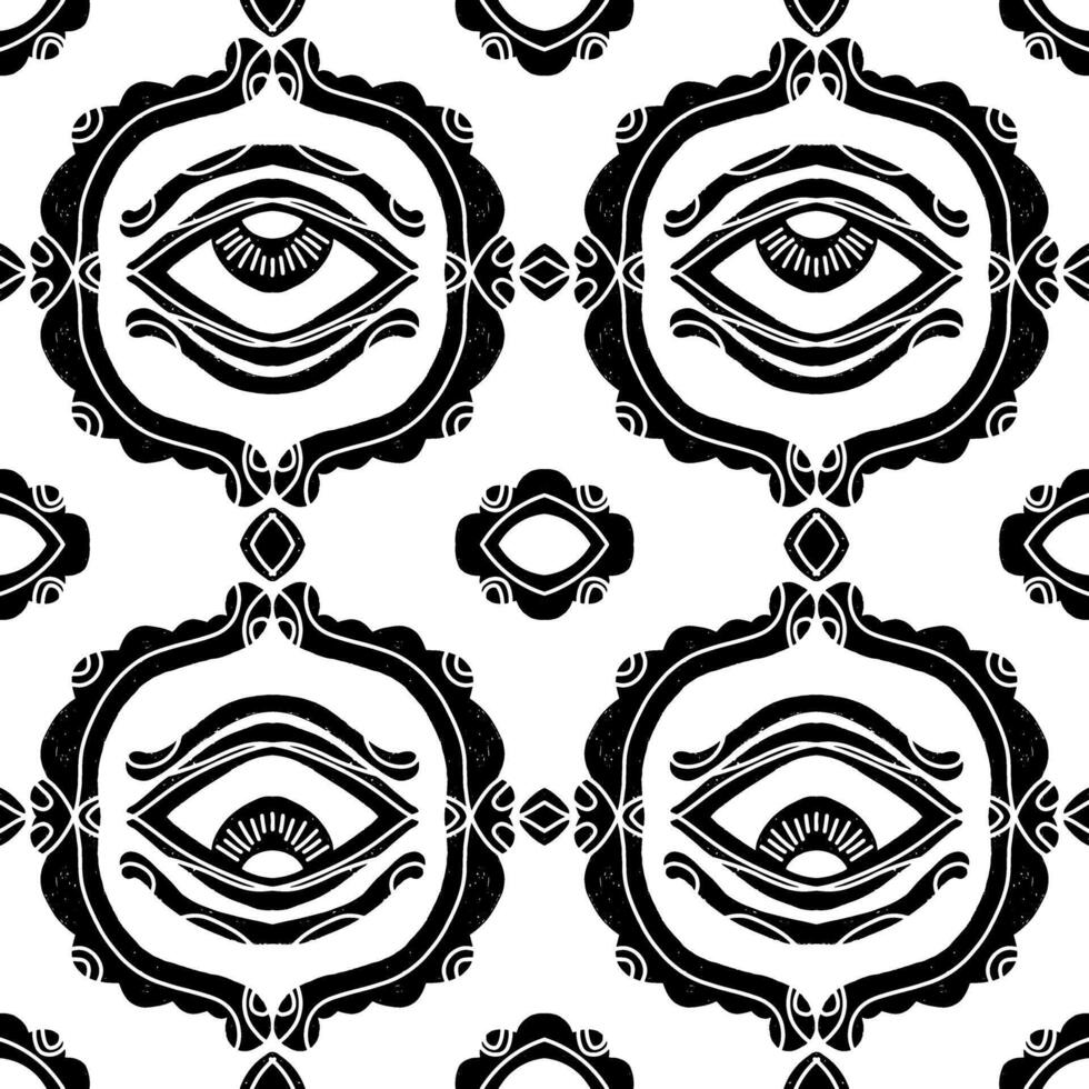 a black and white pattern with an eye vector