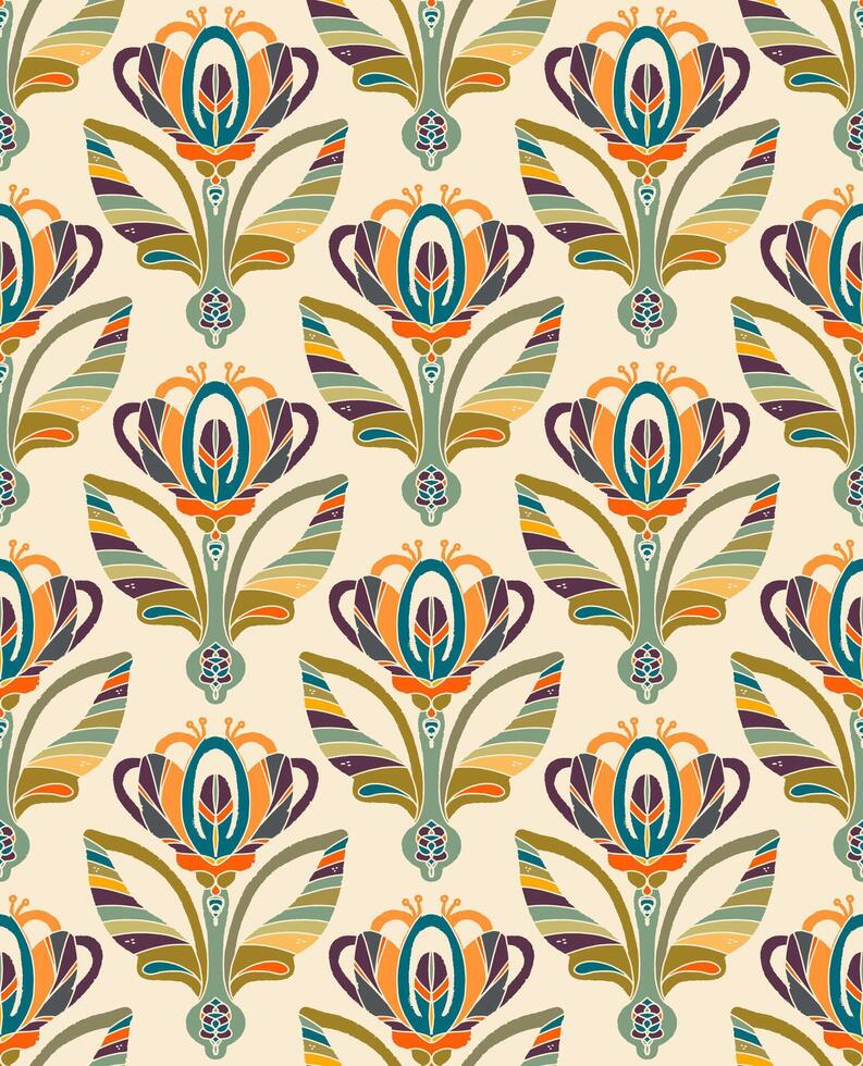 a colorful pattern with flowers on a beige background vector