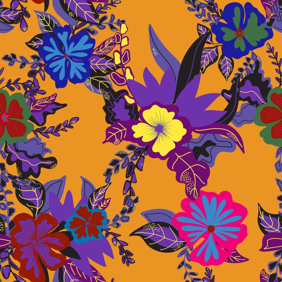 a colorful floral pattern, on an orange background vector