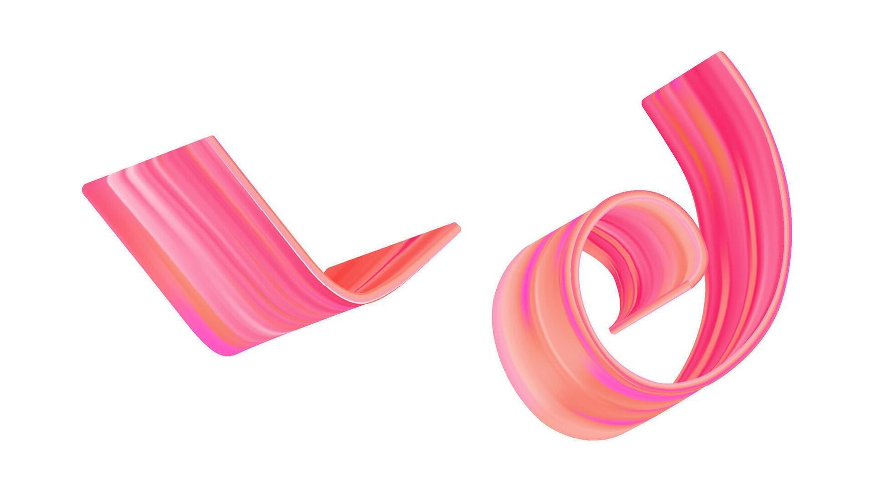 3D paint stroke ribbon in abstract wave shape. Red fluid splash swirl with gradient. Pink gouache brushstroke curve in motion. Modern isolated watercolor paintbrush design element for graphic set vector