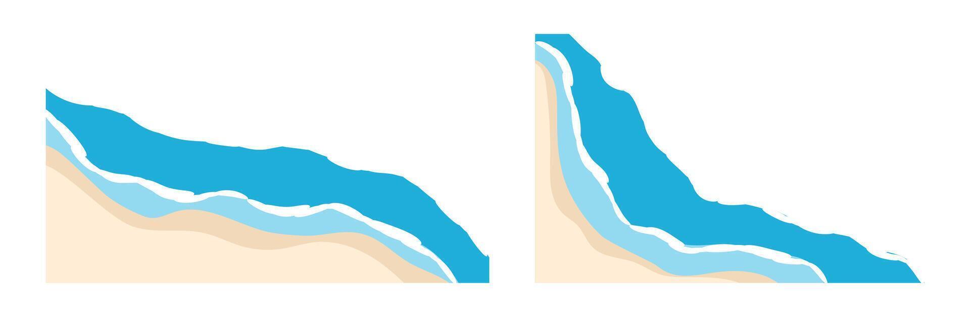 Summer beach border top view. Sea wave pattern background with flat texture. Seaside shore banner frame design. Ocean with foam poster for swimming vacation collage or certificate. Overhead coast . vector