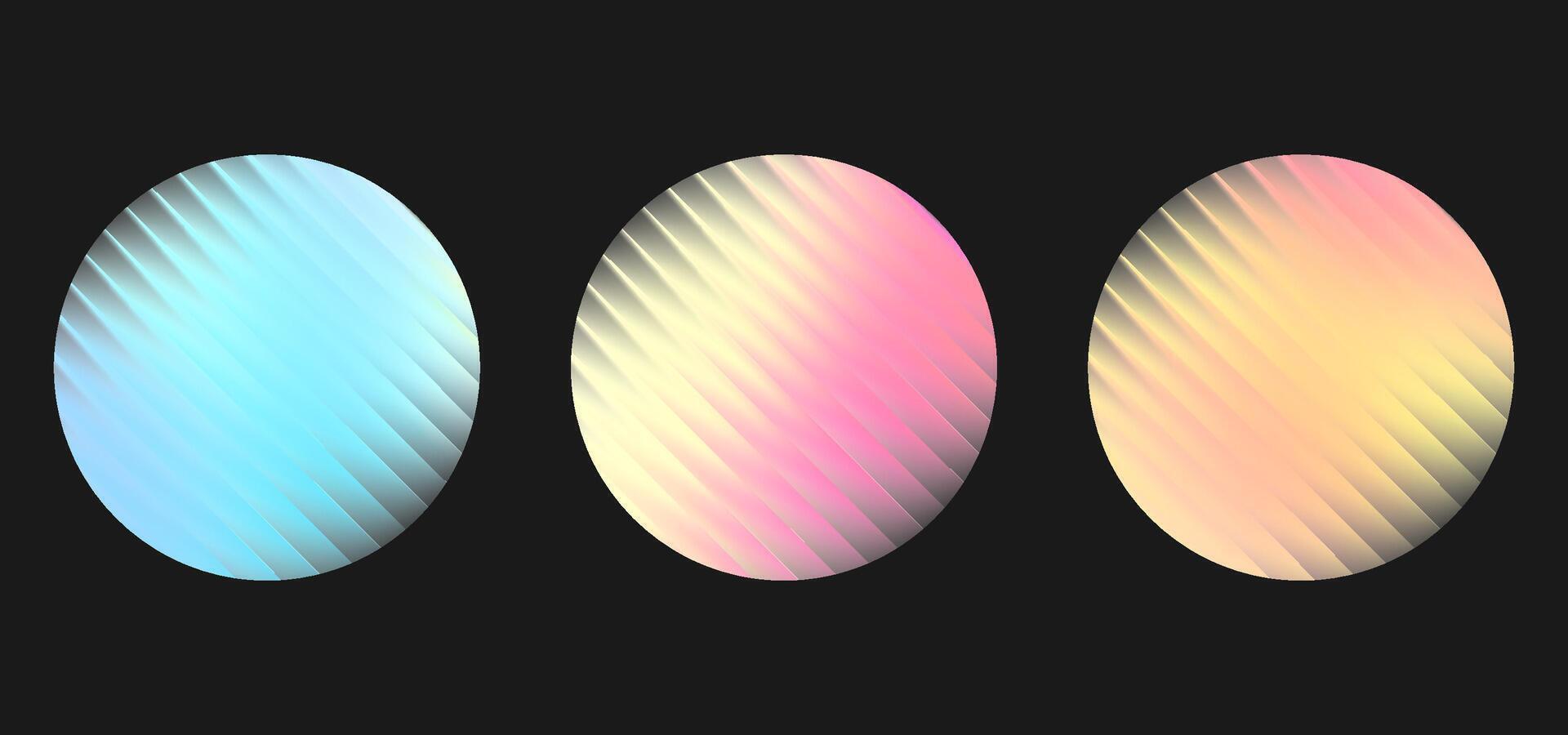 Glass circle wall with corrugated texture. Abstract gradient light on glossy plastic plate. Transparent panel and frosted element with neon glow. Smooth surface for 3d podium or futuristic background vector