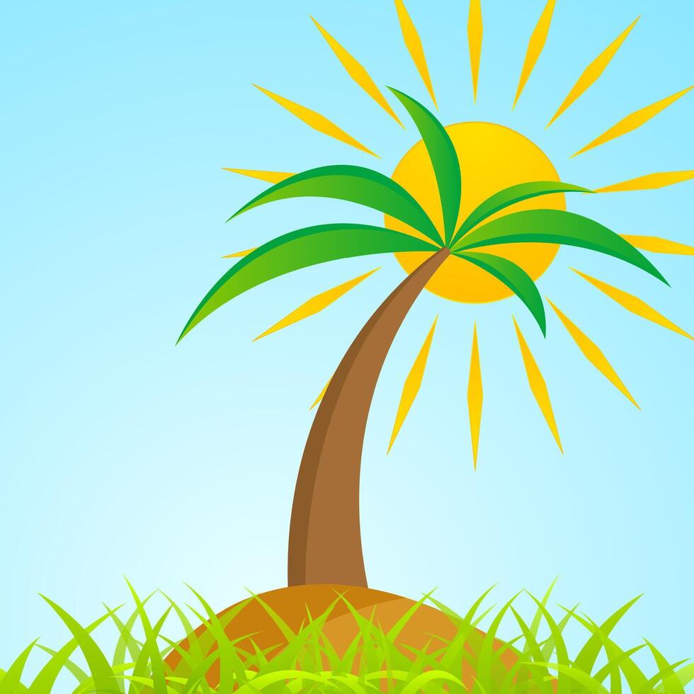 Tropical palm tree on island with shiny sun vector