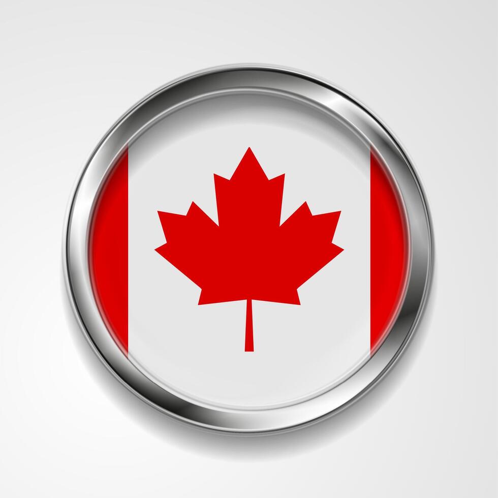 Abstract button with metallic frame. Canadian flag vector