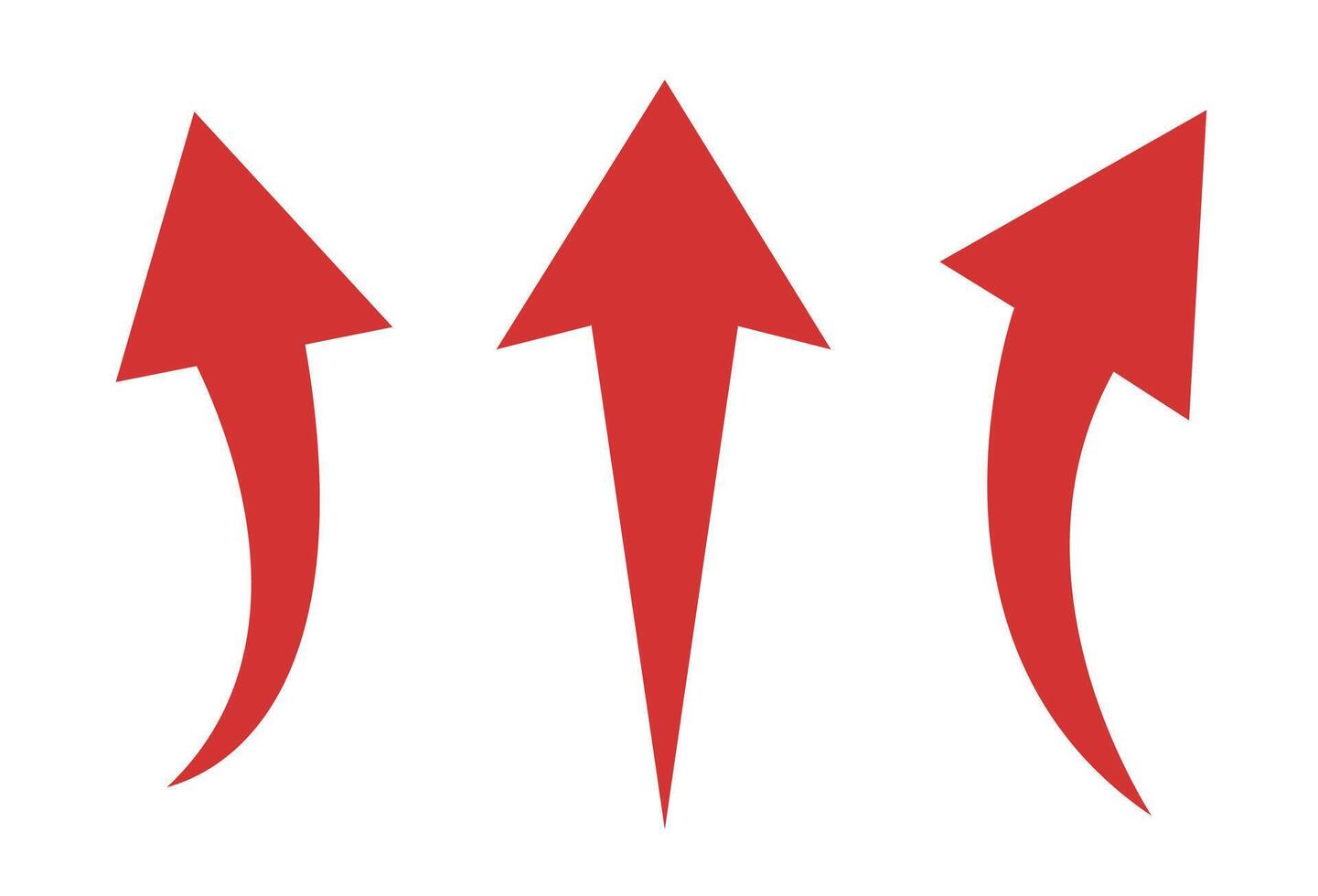 Simple red curved arrows pointers set. Flat direction pointers icons. Arrow symbols for app, UI, web. Illustrations vector