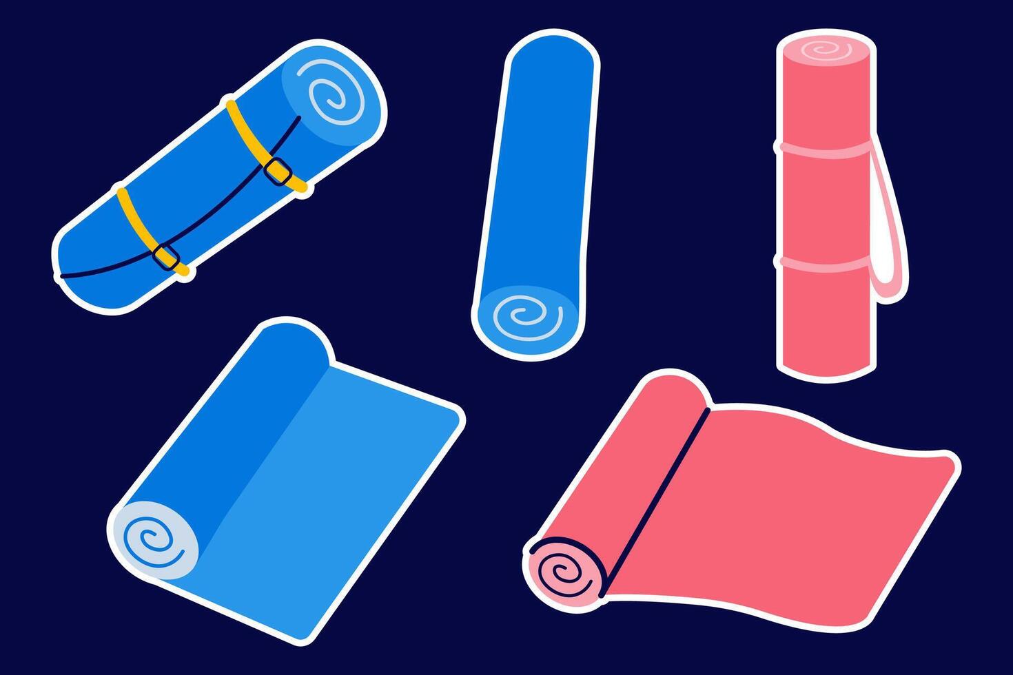 Set of stickers different yoga mats, for the gym. Sport equipment. vector