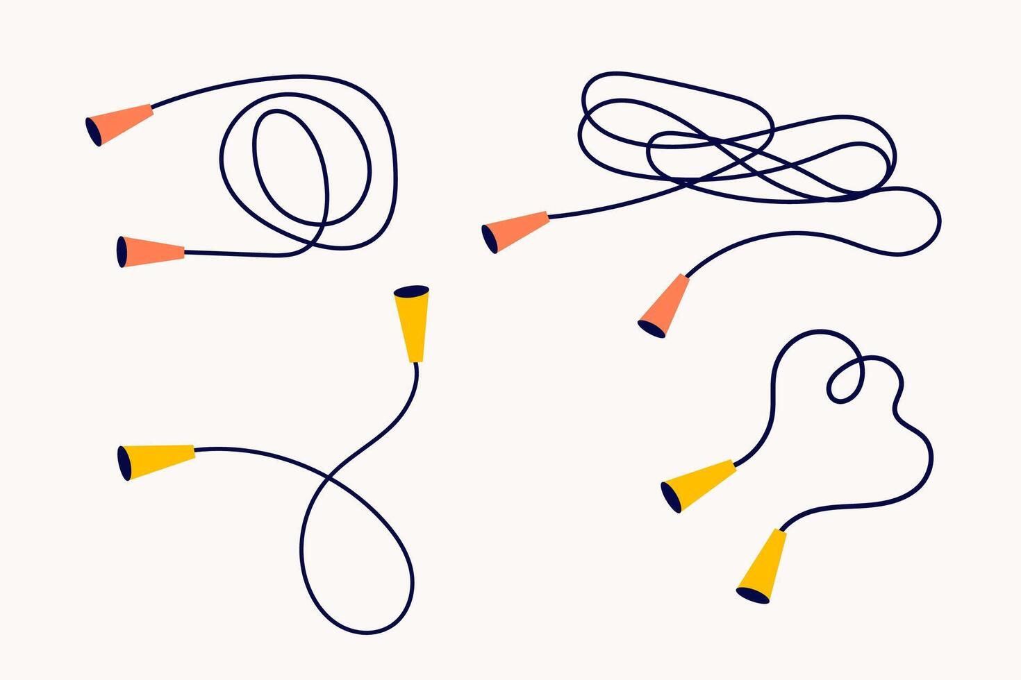 A set of different jump ropes. Sport equipment. Healthy lifestyle concept. vector