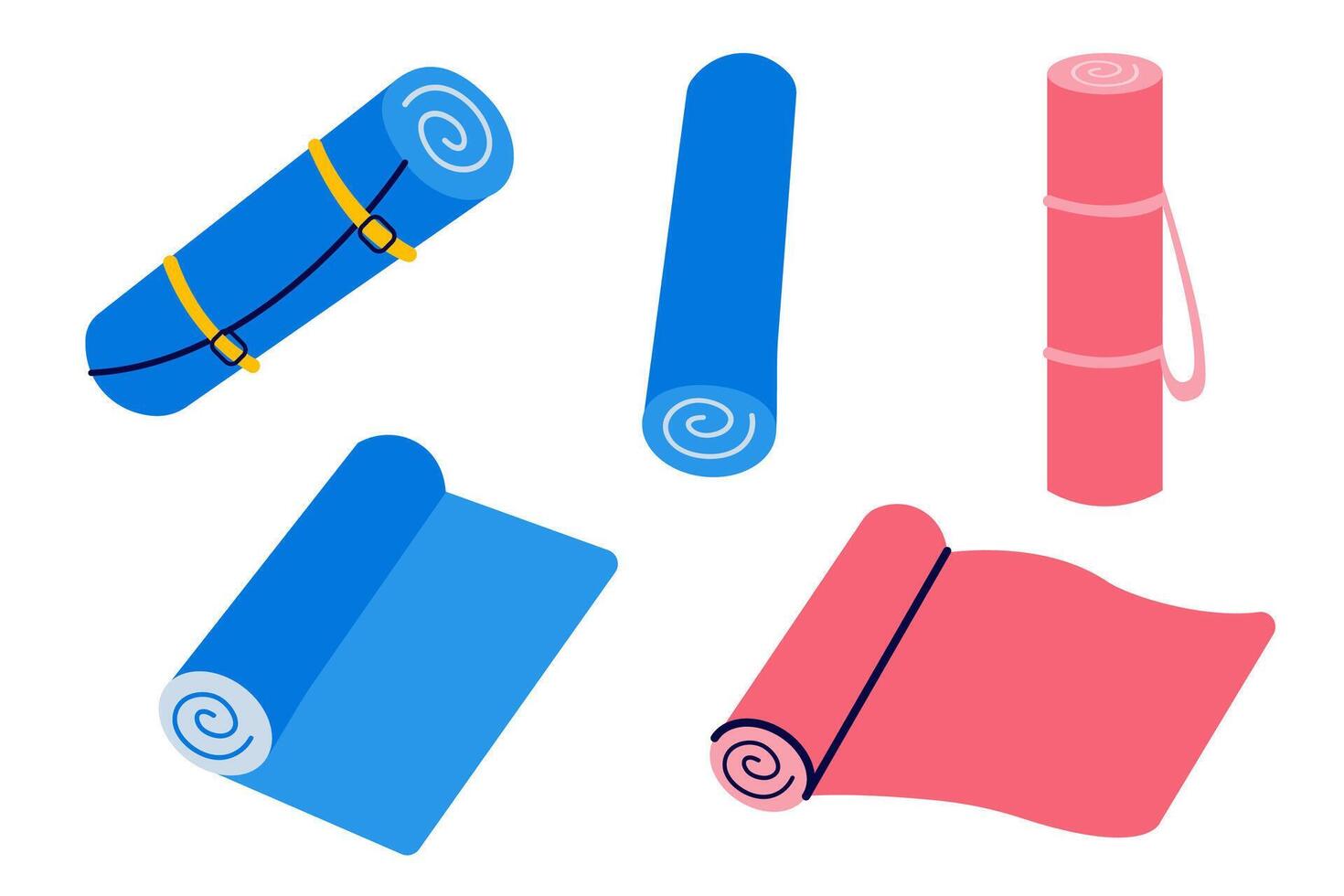 Set of different yoga mats, for the gym. Sport equipment. Healthy lifestyle concept. vector