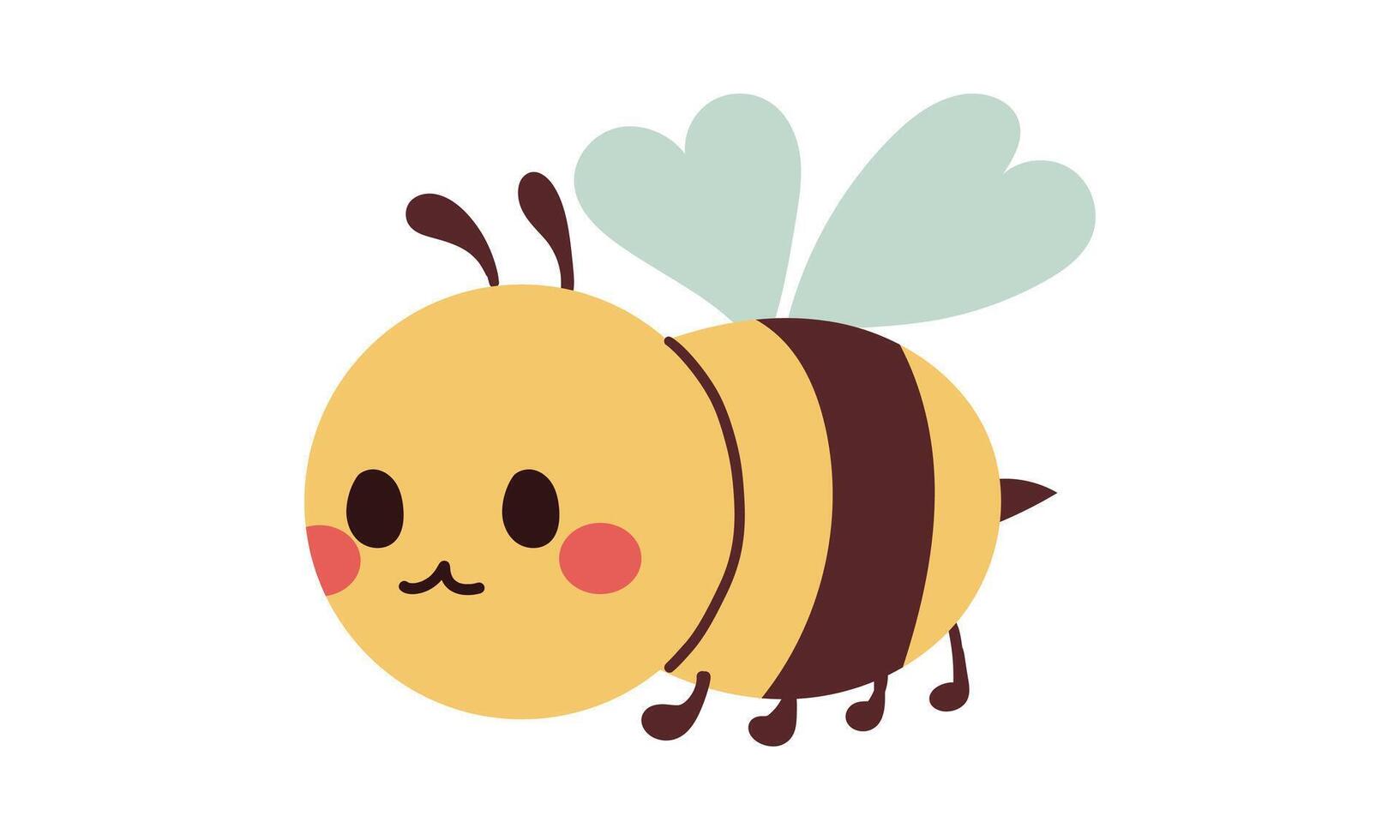 Funny honey bee flies. Cute honeybee with smile face, happy facial expression. Stylized friendly bumblebee. Adorable flying striped insect. Flat isolated illustration on white background vector