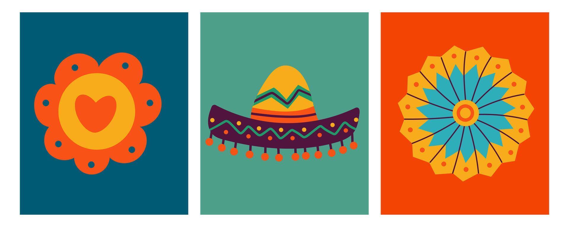 Cinco de mayo set. Mexican skull, sombrero, , Mexican hat, cactus . Cozy flat doodle hand drawn holiday element . Mexican Pattern design . vector