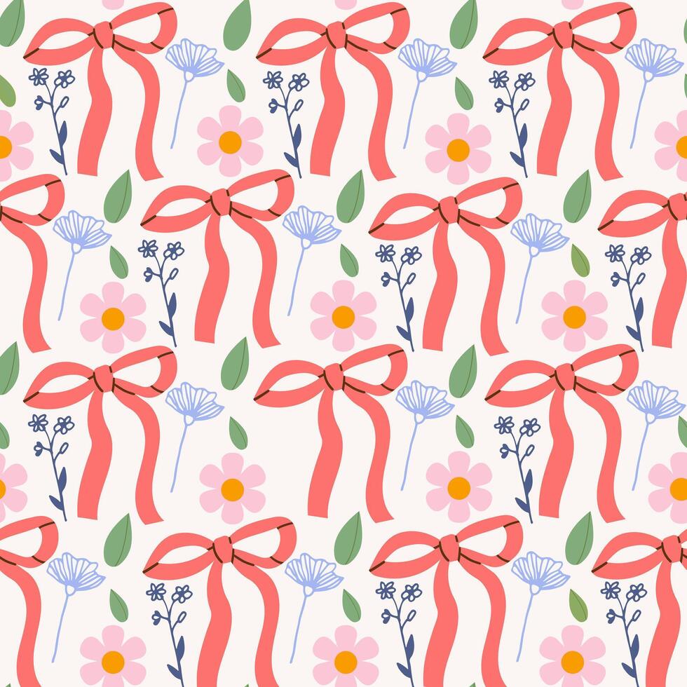 Ribbons, bow, coquette, girly seamless pattern background, print, pattern, greeting card, banners, web, wrapping paper, fashion and fabric textile, wallpaper cover vector