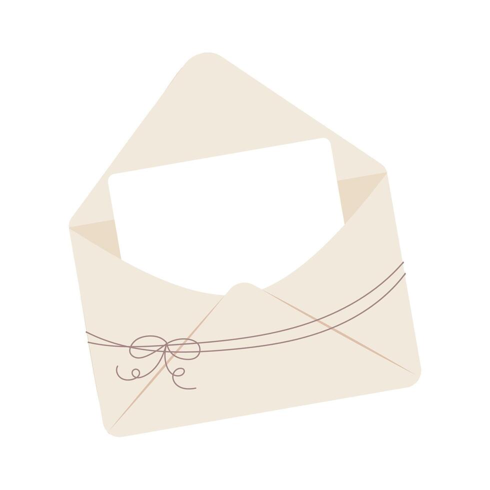 An open letter in a beige paper envelope tied with thread vector