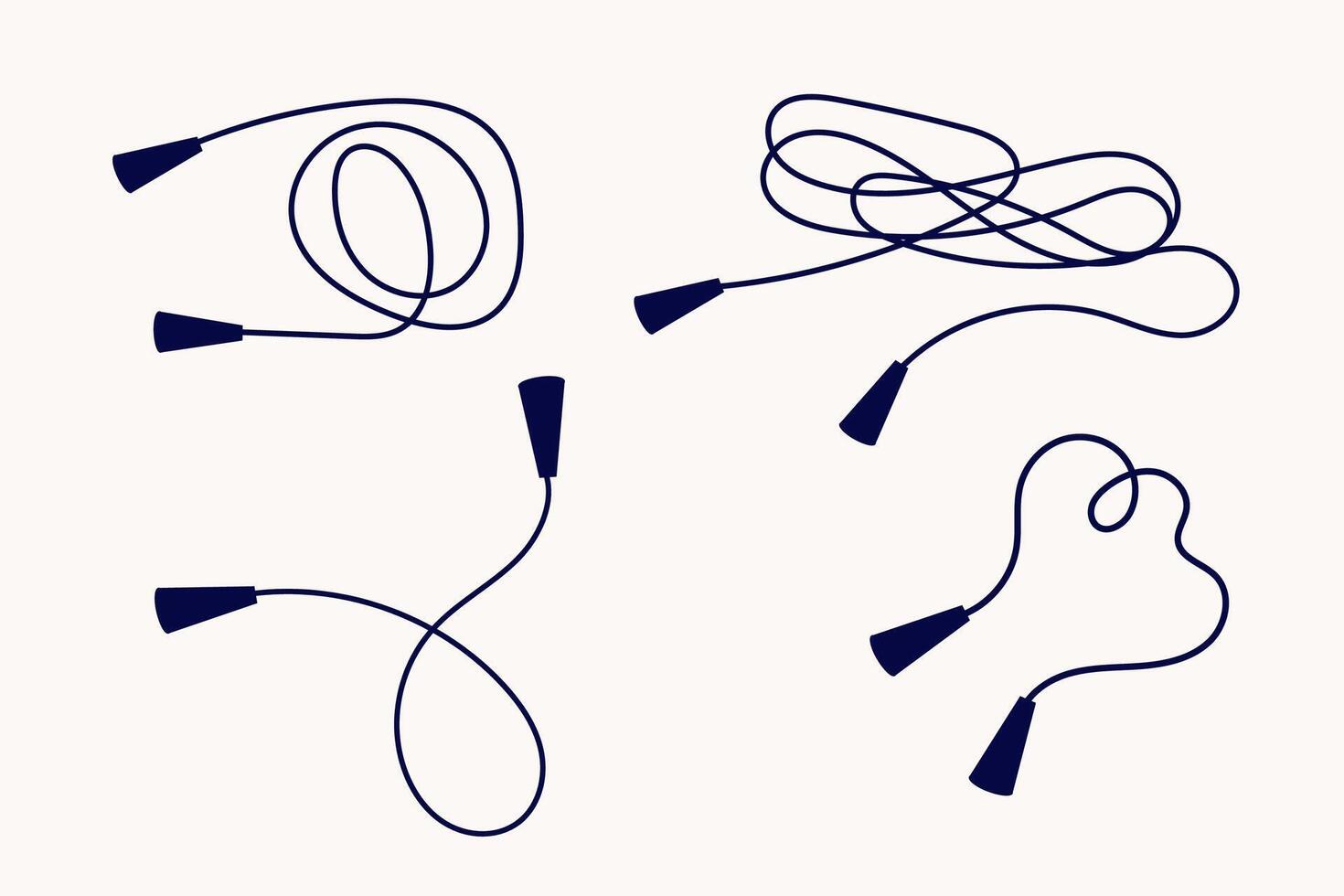 A set of silhouette different jump ropes. Sport equipment. Healthy lifestyle concept. vector
