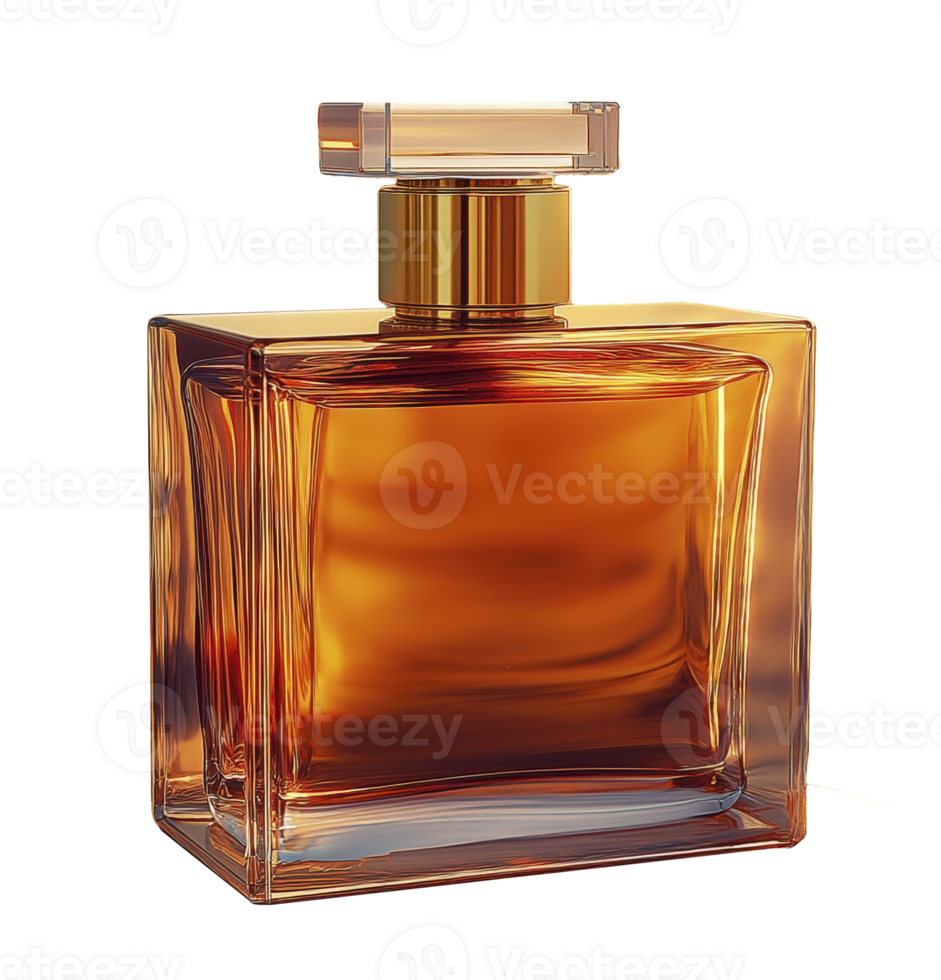 luxurious amber glass perfume bottle with sleek design, showcasing elegance and sophistication. warm tones evoke sense of allure and charm png