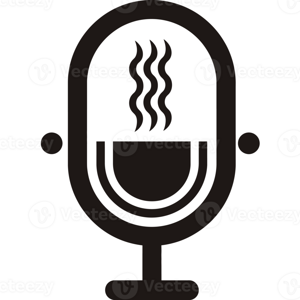 A stylized microphone incorporates a coffee cup design, with steam lines rising from the cup to suggest warmt cutouts png