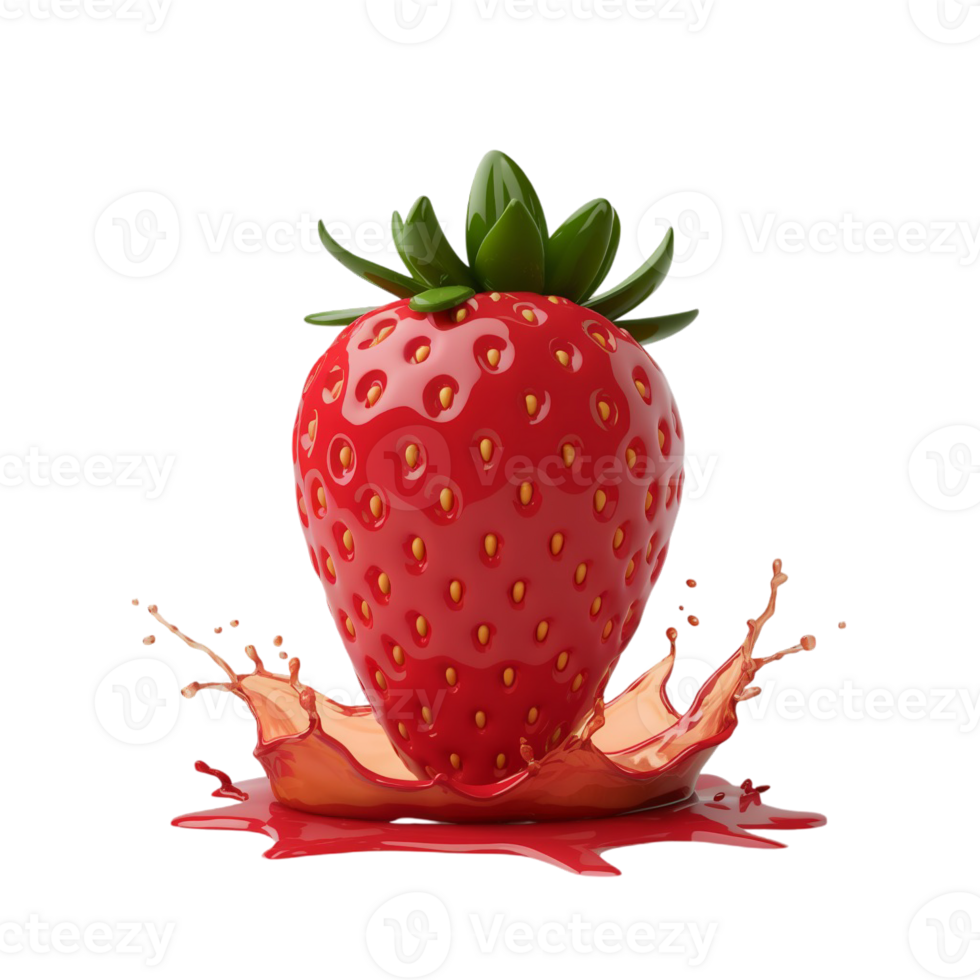 A red letter i is designed to resemble a strawberry with green leaves on top, accompanied by a splash cutouts png