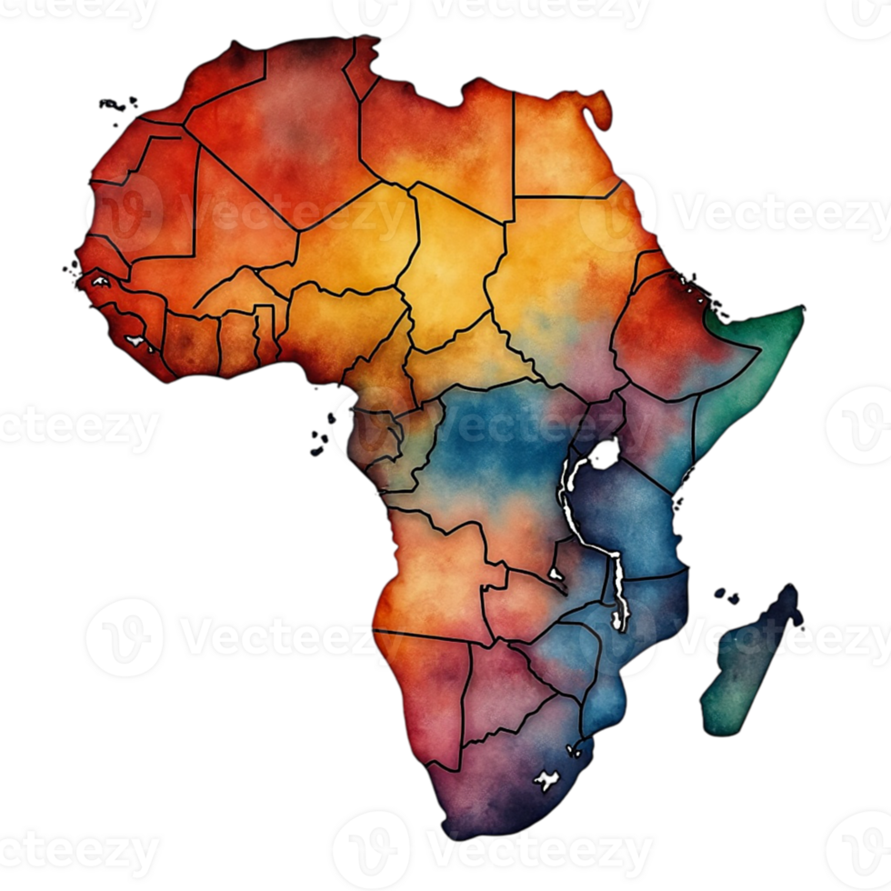 A vibrant representation of the African continent showcases a rainbow of colors cutouts png