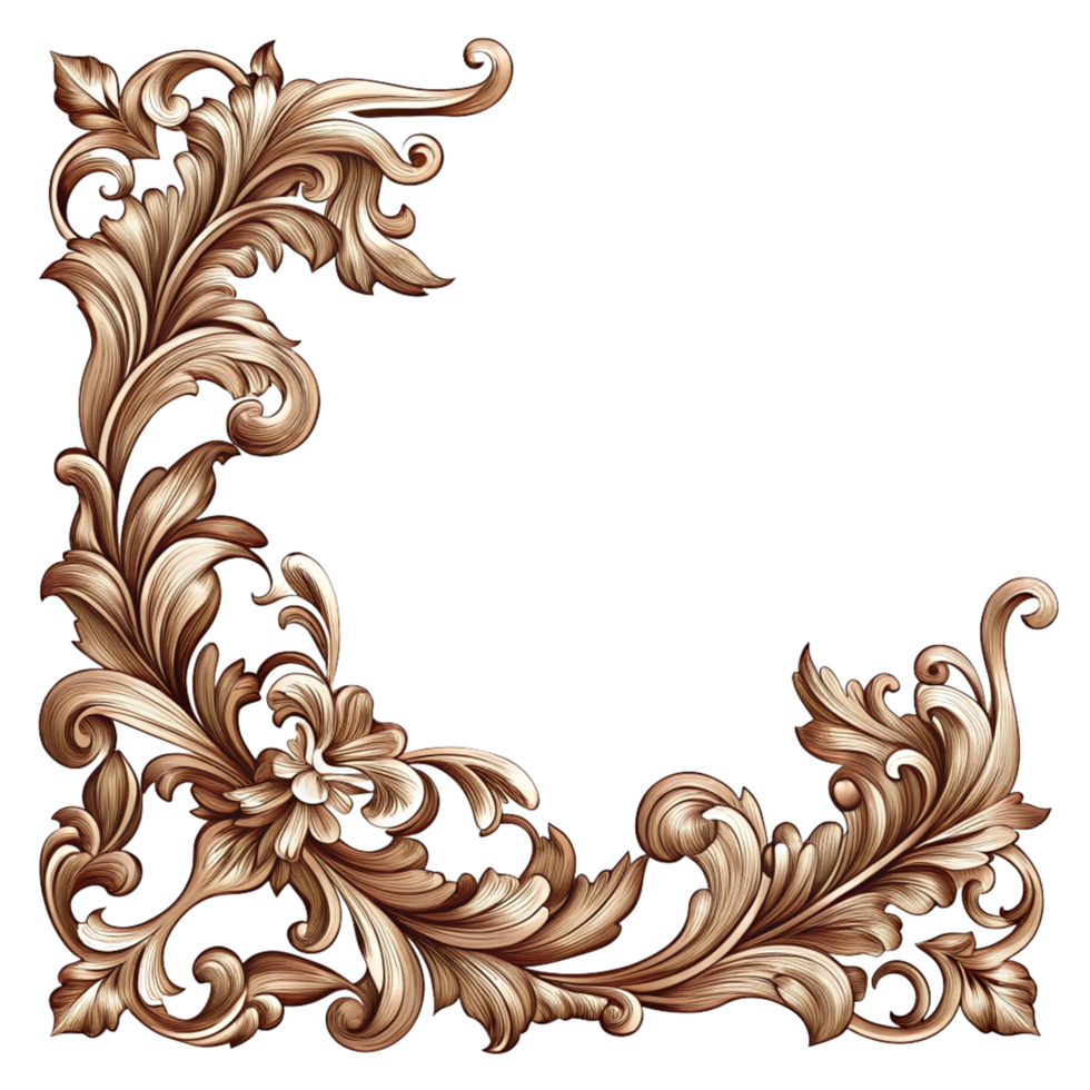 brown floral corner frame with ornament elegant 3d frame is isolated on transparent background png