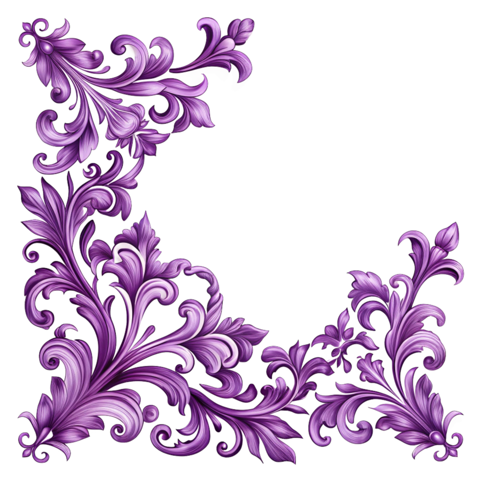 purple floral corner frame with ornament elegant frame is isolated on transparent background png