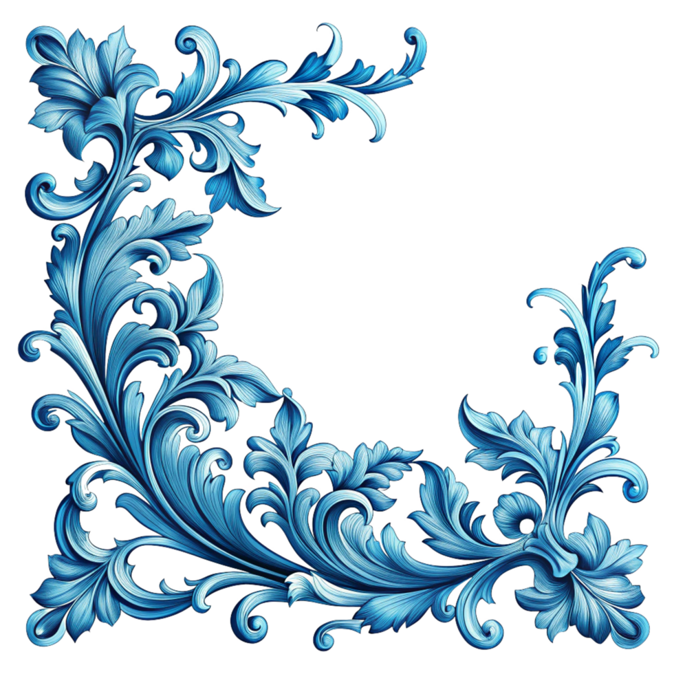 blue floral corner frame with ornament elegant frame is isolated on transparent background png