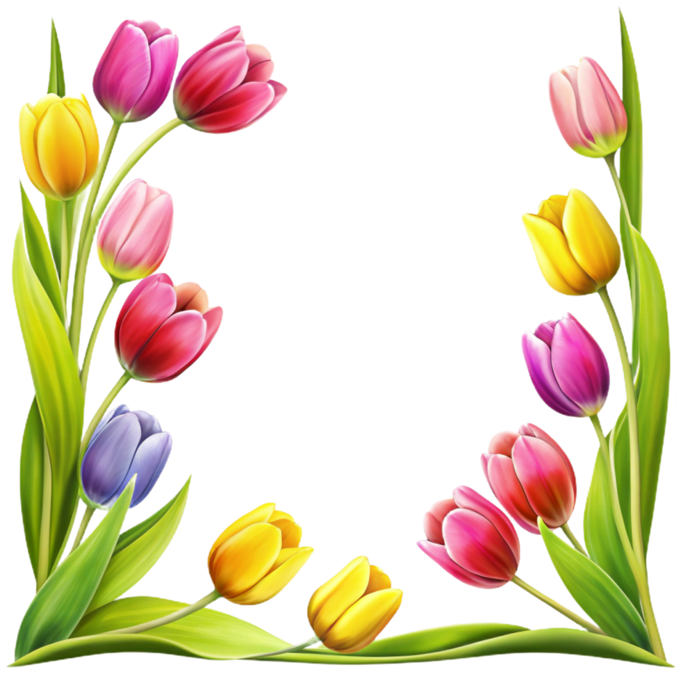 cartoon style roses border with square frame is isolated on transparent background png