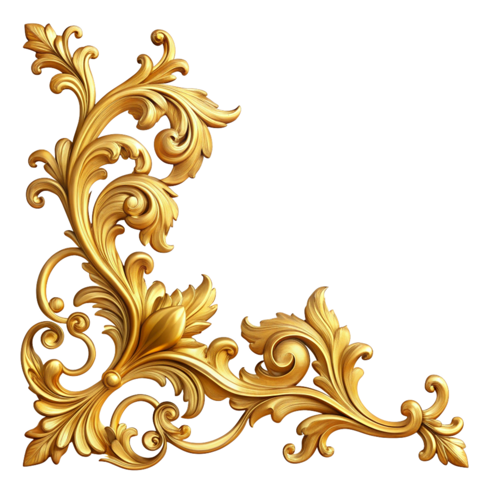 golden 3d floral corner frame with ornament elegant frame is isolated on transparent background png