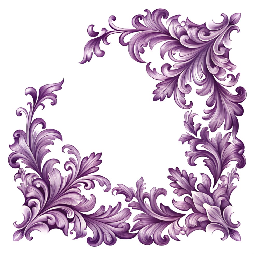 purple floral 3d corner frame with ornament elegant frame is isolated on transparent background png