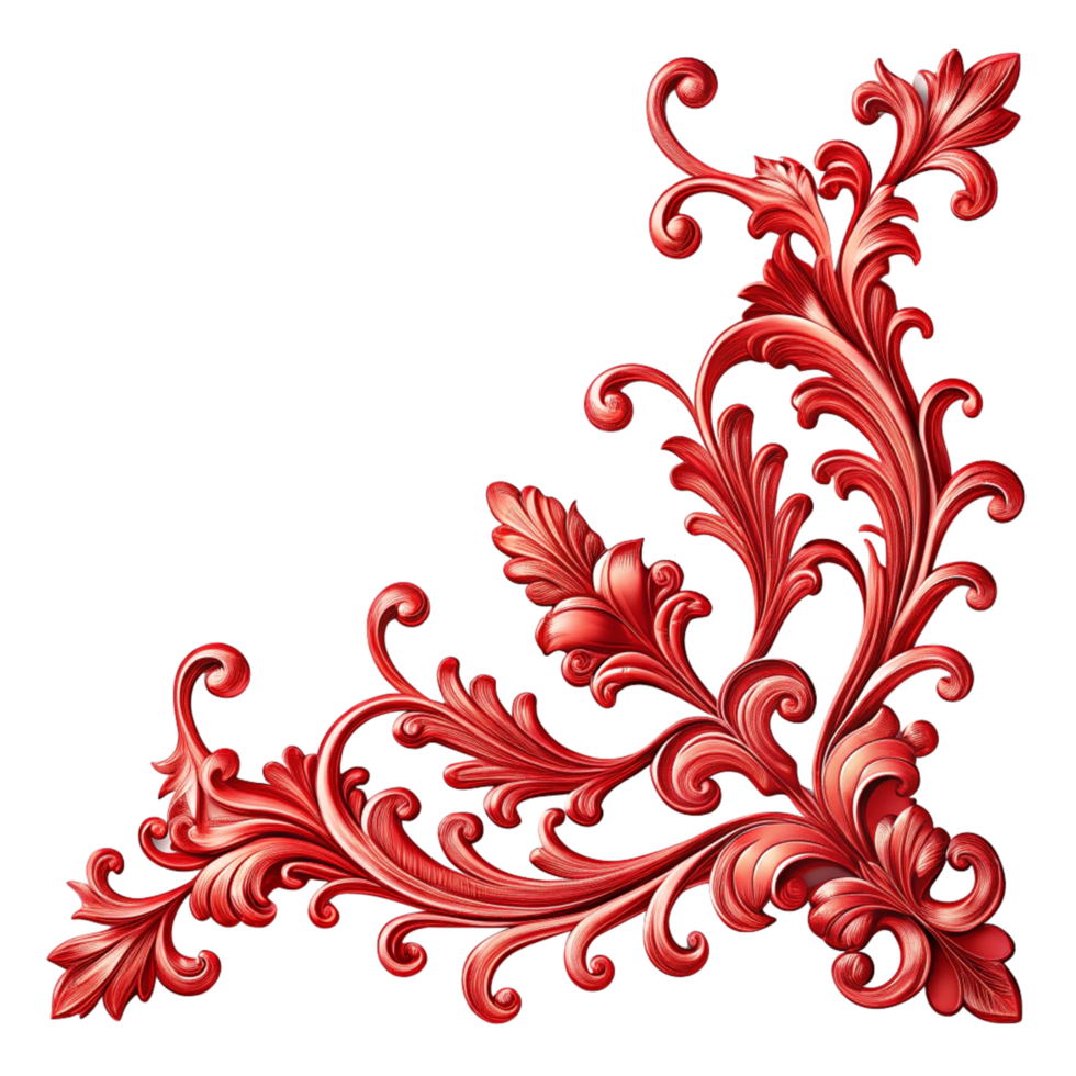 red floral corner frame with ornament elegant frame is isolated on transparent background png