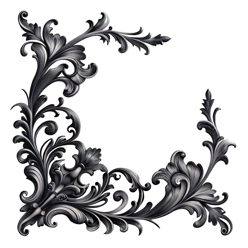 black floral corner frame with ornament elegant frame is isolated on transparent background png