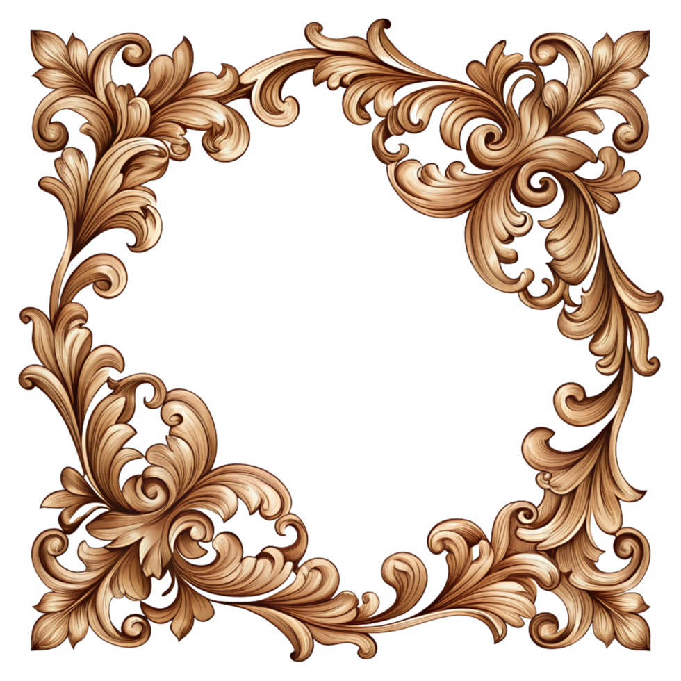 brown floral corner frame with ornament elegant frame is isolated on transparent background png
