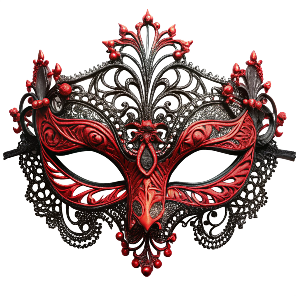 elegant 3d black and red masquerade mask is isolated on transparent background png