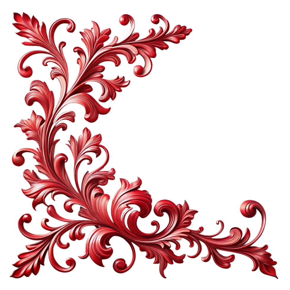 red floral corner frame with ornament 3d frame is isolated on transparent background png