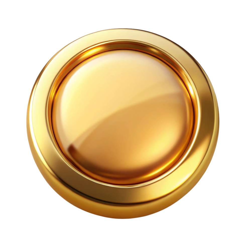 golden glossy button is isolated on transparent background png