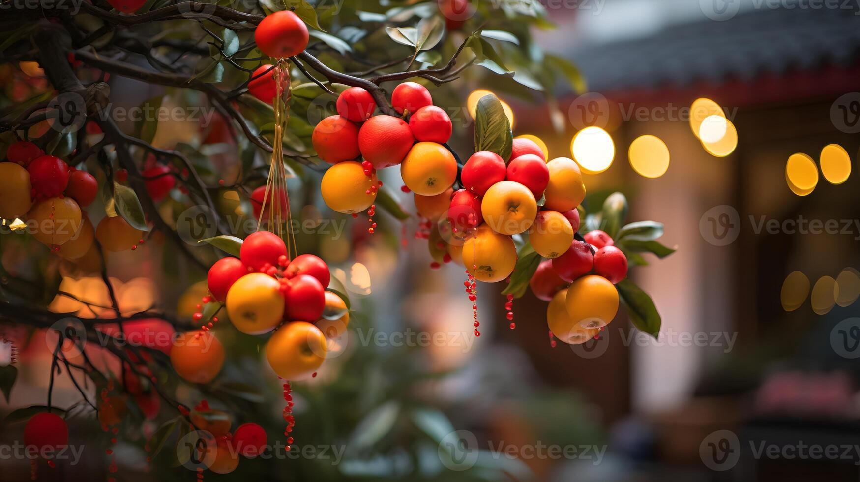 A tree with red and yellow fruit on it photo