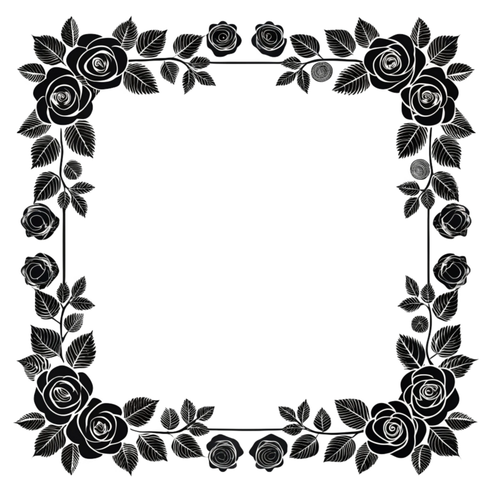 clip art black 3d rose border with square frame is isolated on transparent background png
