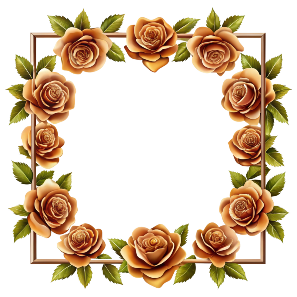clip art brown 3d rose border with square frame is isolated on transparent background png