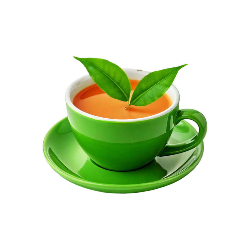 Green cup and plate of milk tea isolated on transparent background png