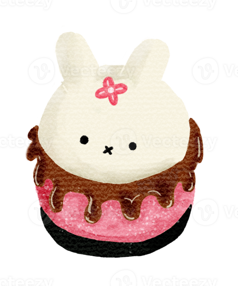 Charming dessert illustration of a red velvet cheesecake with a fluffy bunny-shaped cream topping. Ideal for food-related digital art, bakery promotions, and culinary-themed content png
