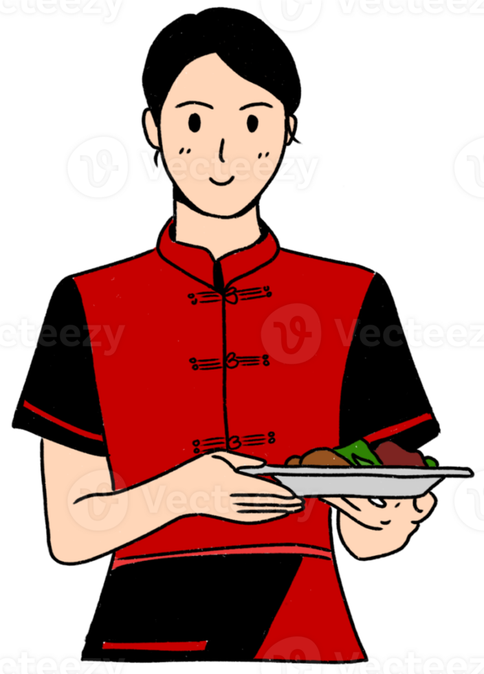 Waitress Women Line Art Elegant and Minimalist Chinese restaurant or Cafe Servers Illustration png