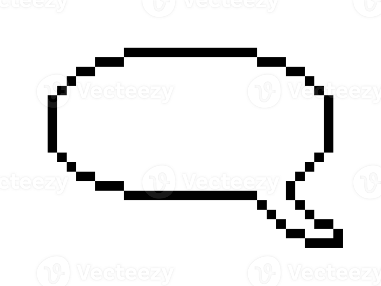 Isolated pixel art speech bubble 8-bit videogame style, white body, black outline. png