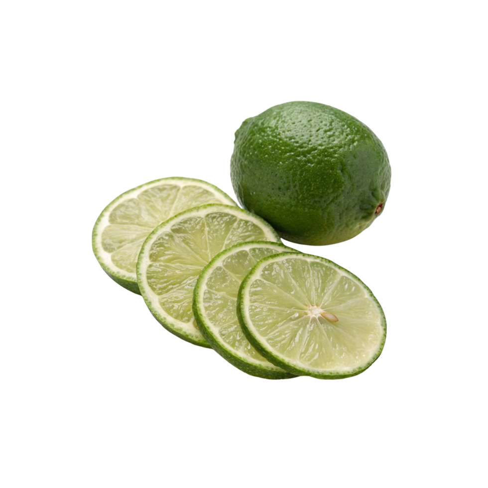 Fresh Green Lime Transparent Whole and Sliced Citrus Fruit Isolated png
