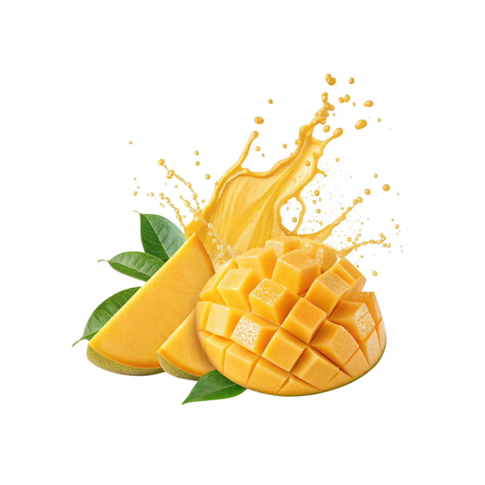 Fresh Juicy Mango with Splash Transparent Tropical Fruit Isolated png