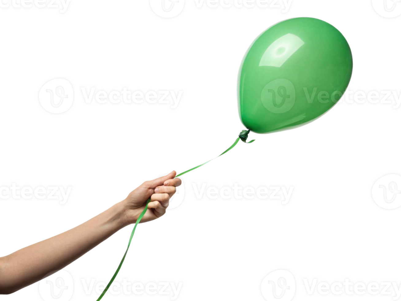 hand holding vibrant green balloon, symbolizing celebration and joy, stands out against transparency background png