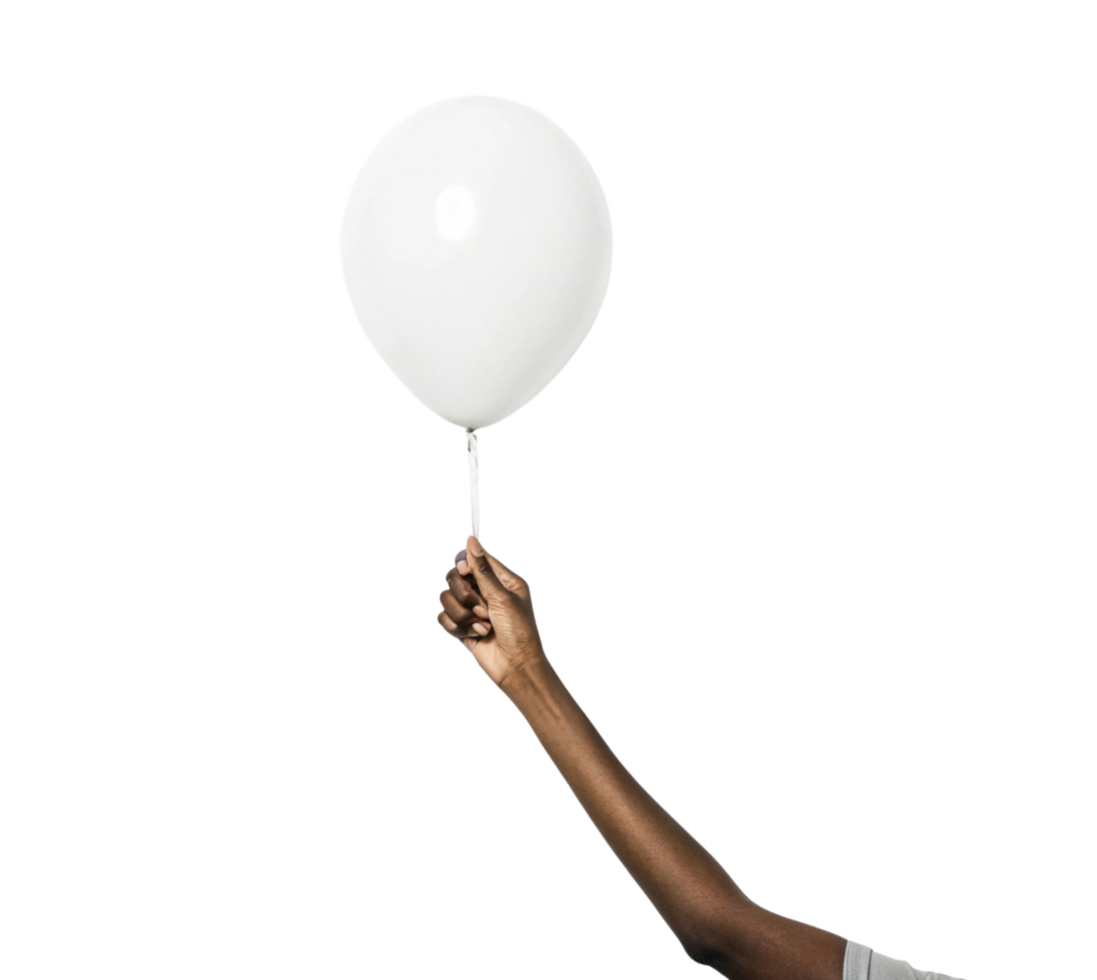 hand holding white balloon against transparent background, symbolizing celebration and joy png
